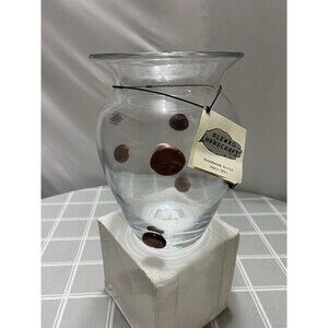 Vtg Blenko Handcrafted Clear Glass Vase 8”h w/Applied Purple Dots Original Tag